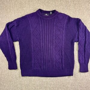 Structure Mens Vintage Purple Cable Knit Sweater XL Cotton Ramie Mock Neck